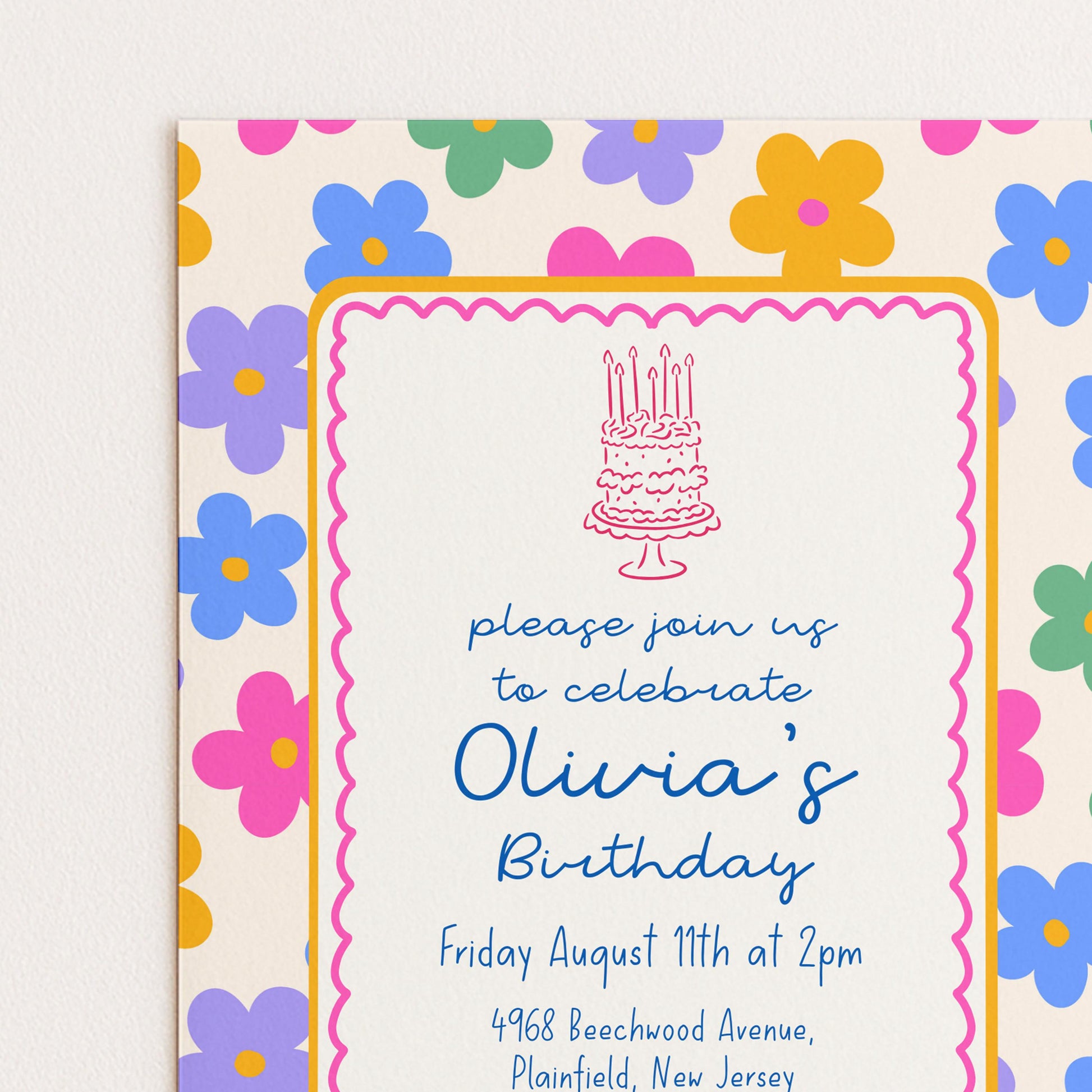 Daisy Birthday Invitation, Colourful Floral Birthday Party Invite, Retro Flower Birthday Invitation, Editable Printable Party Template