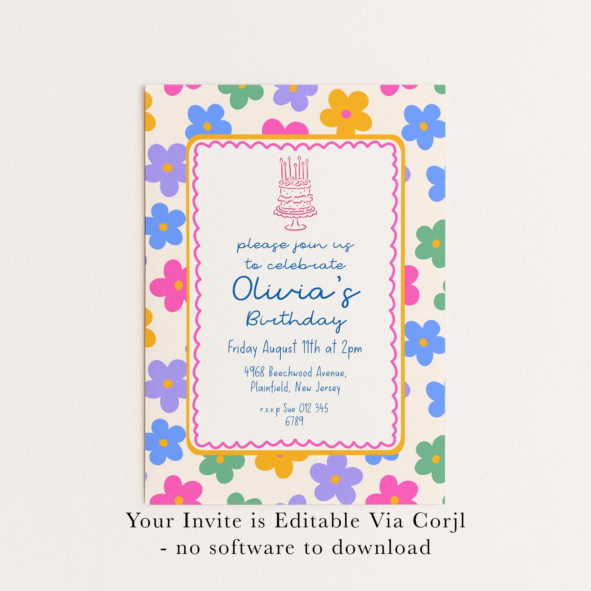Daisy Birthday Invitation, Colourful Floral Birthday Party Invite, Retro Flower Birthday Invitation, Editable Printable Party Template