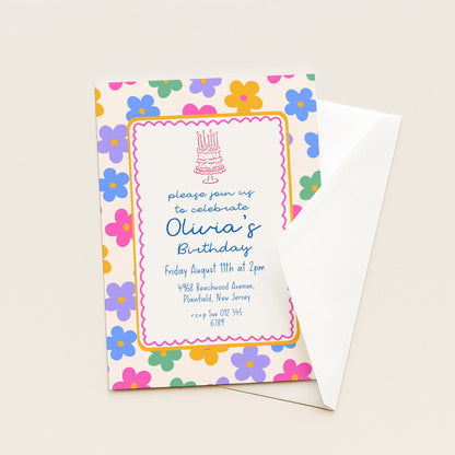Daisy Birthday Invitation, Colourful Floral Birthday Party Invite, Retro Flower Birthday Invitation, Editable Printable Party Template