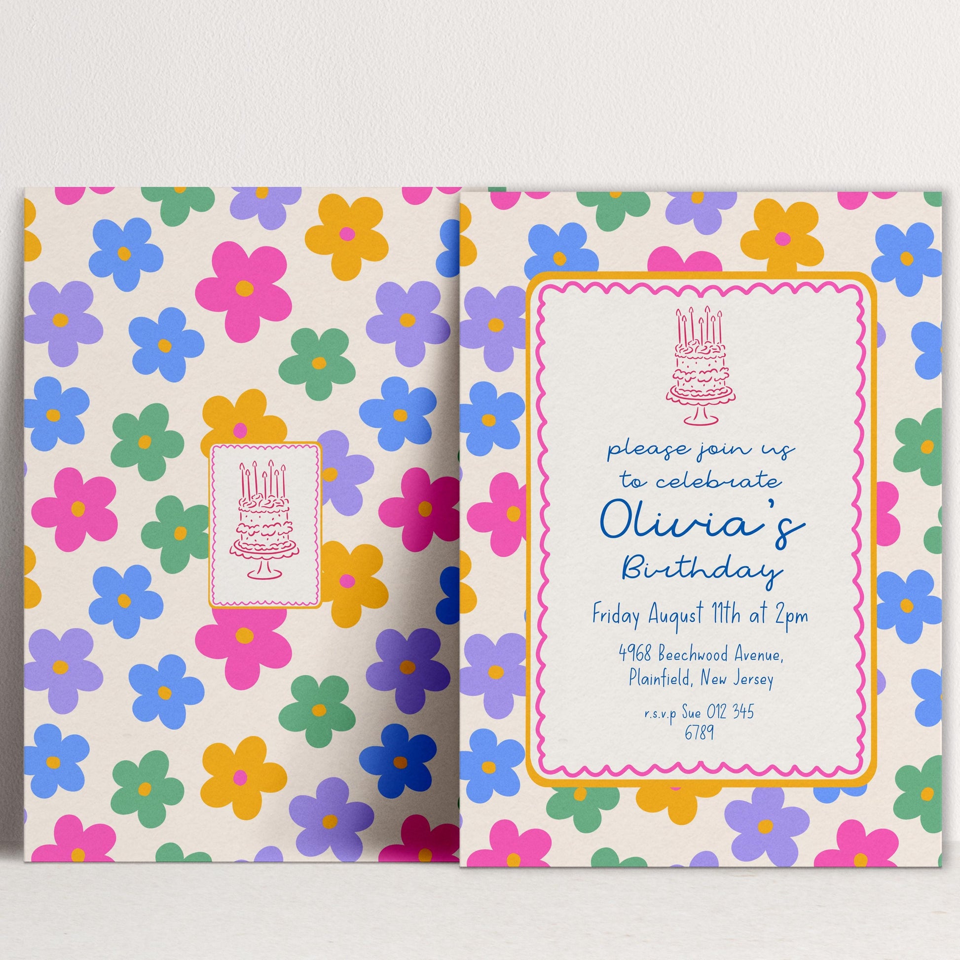 Daisy Birthday Invitation, Colourful Floral Birthday Party Invite, Retro Flower Birthday Invitation, Editable Printable Party Template