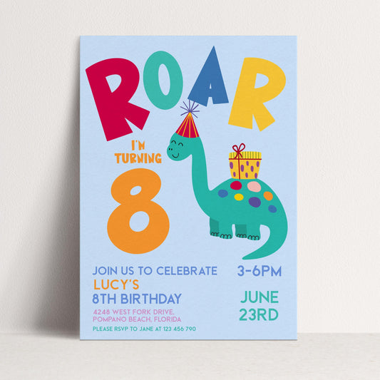 Dinosaur Birthday Invitation, Roar Editable Kids Party Invite, Dino Birthday Printable, Colourful Corjl Template Change Age Digital Download