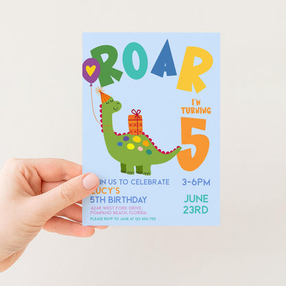 Dinosaur Birthday Invitation, Roar Theme, Editable (Printable 5th Party Invite)