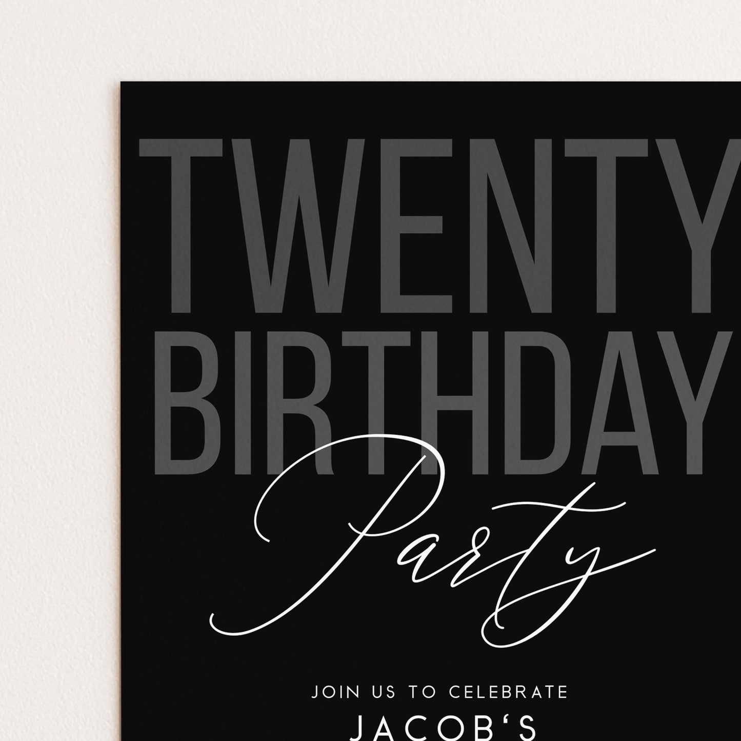 Editable 20th Birthday Invitation, Editable Black Twenty Party Invite, Mens Adult Invitation Template, 20th BirthdayPrintable Template