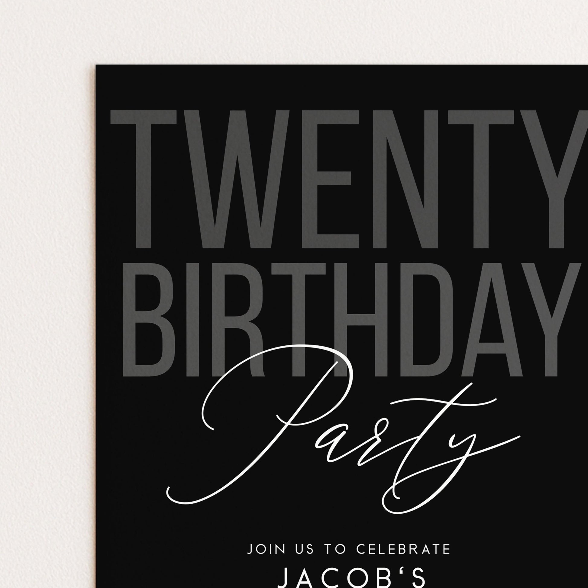 Editable 20th Birthday Invitation, Editable Black Twenty Party Invite, Mens Adult Invitation Template, 20th BirthdayPrintable Template