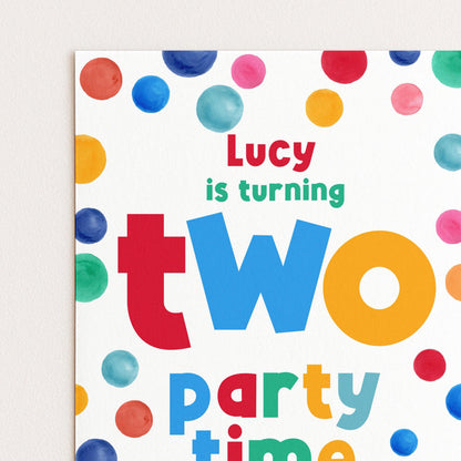 Editable 2nd Birthday Invitation Multi Coloured Two Years Old Polka Dot Invitations Digital Spot Theme Invites Instant download DTS8