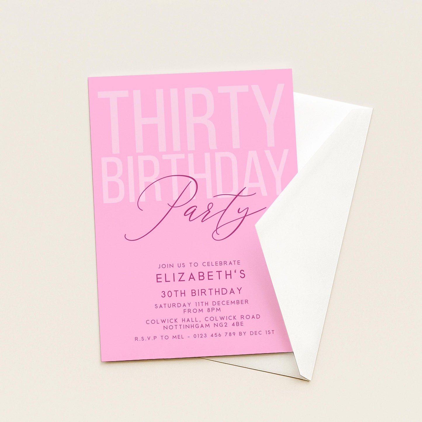 Editable 30th Birthday Invitation, Editable Pink Thirty Party Invite, Women's Adult Invitation Template, 30th Birthday Printable Template