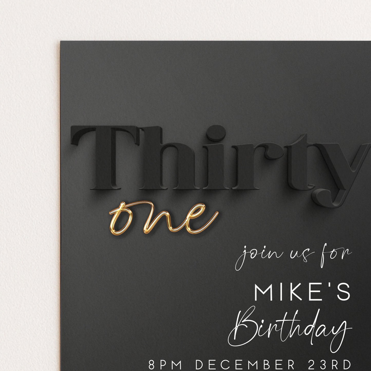 Editable 31st Birthday Invitation – Printable Modern Black and Gold Party Invite Template for Him – Digital Instant Download – BG78