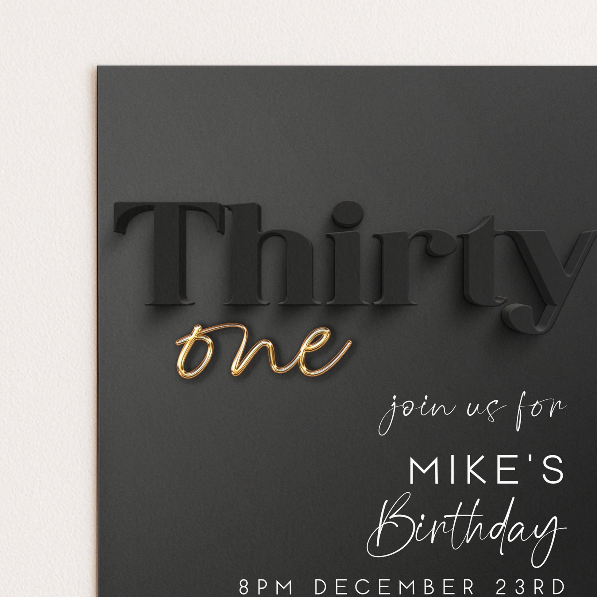 Editable 31st Birthday Invitation – Printable Modern Black and Gold Party Invite Template for Him – Digital Instant Download – BG78