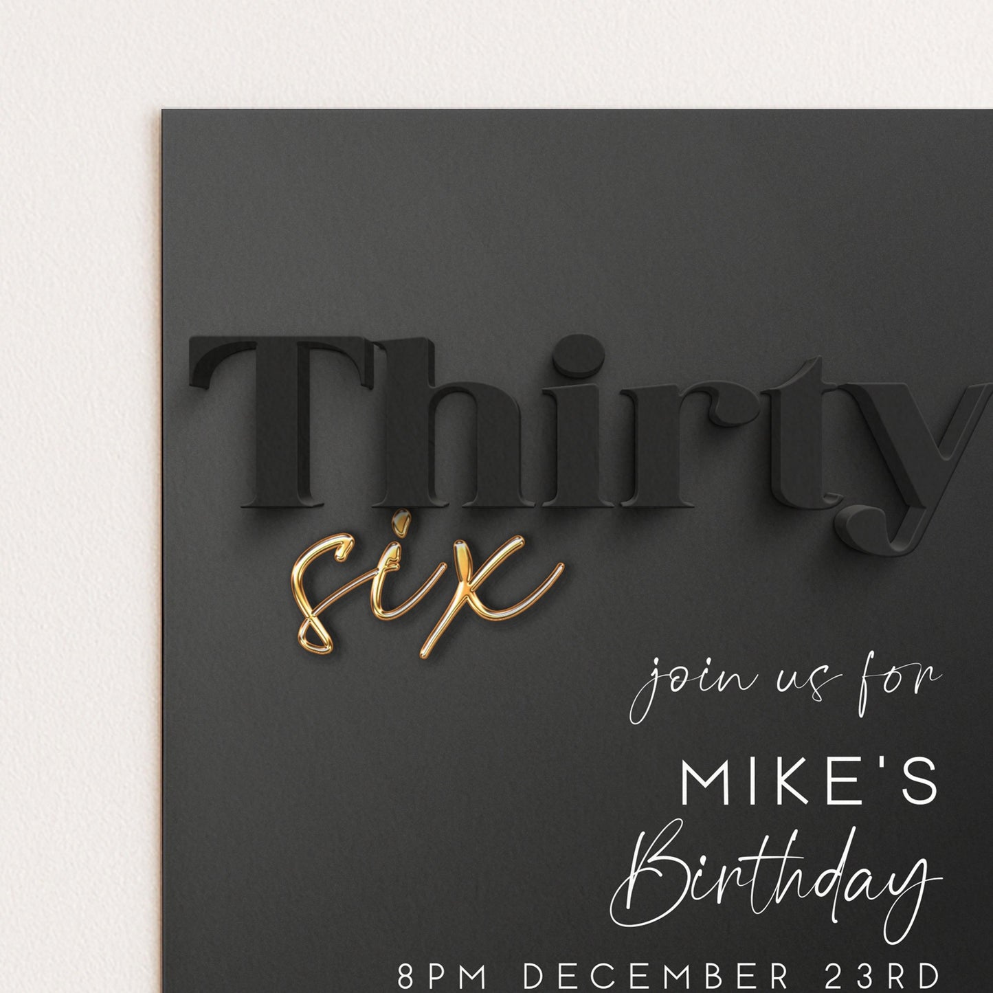 Editable 36th Birthday Invitation – Black and Gold Elegant Digital Invite – Birthday Party Template for Him – Instant Download BG78
