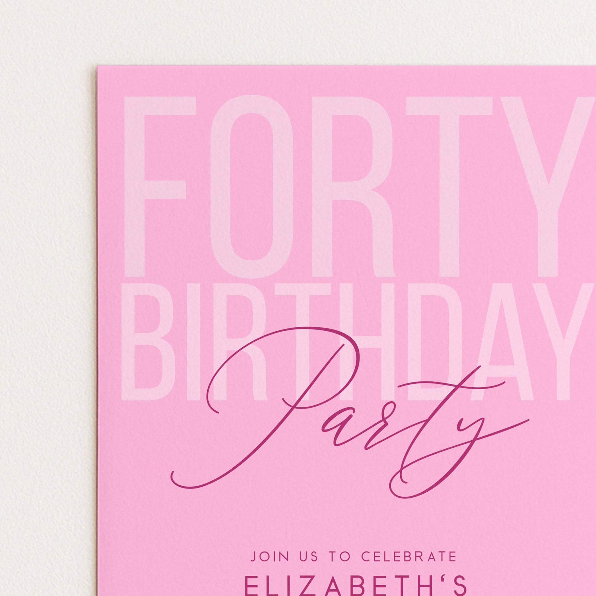 Editable 40th Birthday Invitation, Editable Pink Forty Party Invite, Women's Adult Invitation Template, 40th Birthday Printable Template