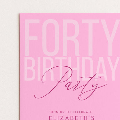 Editable 40th Birthday Invitation, Editable Pink Forty Party Invite, Women's Adult Invitation Template, 40th Birthday Printable Template