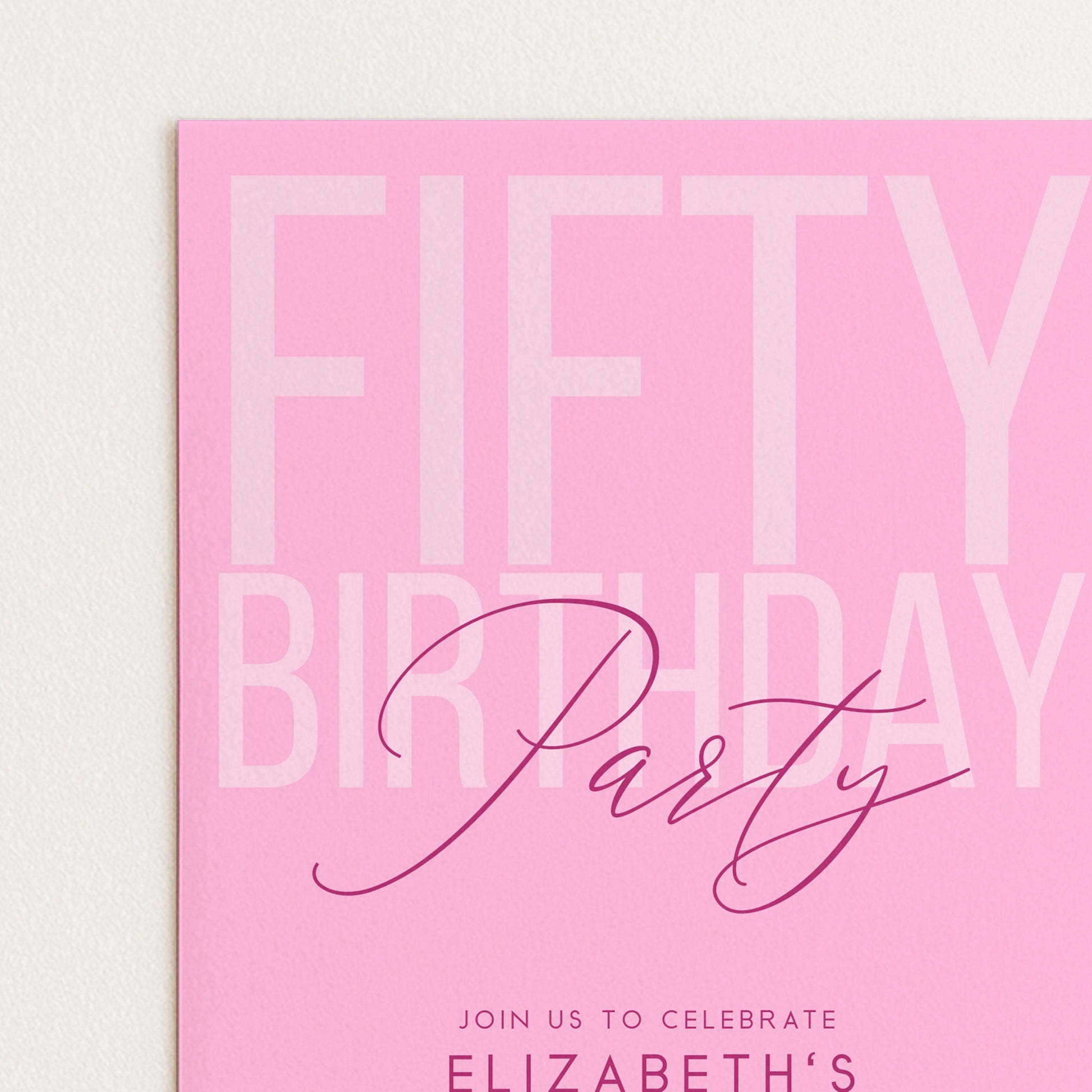 Editable 50th Birthday Invitation, Editable Pink Fifty Party Invite, Women's Adult Invitation Template, 50th Birthday Printable Template