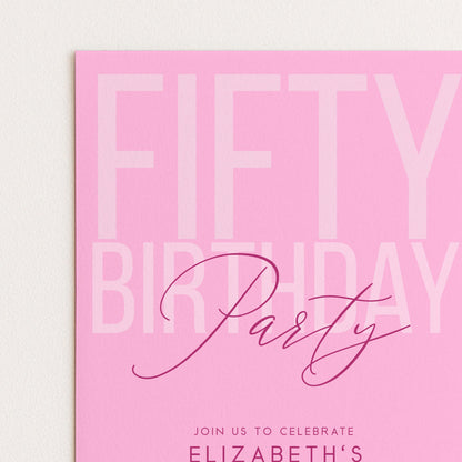 Editable 50th Birthday Invitation, Editable Pink Fifty Party Invite, Women's Adult Invitation Template, 50th Birthday Printable Template