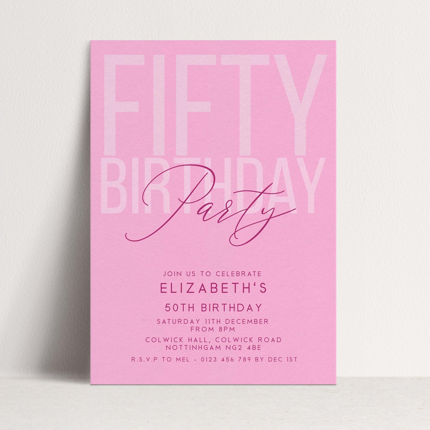 Editable 50th Birthday Invitation, Editable Pink Fifty Party Invite, Women's Adult Invitation Template, 50th Birthday Printable Template