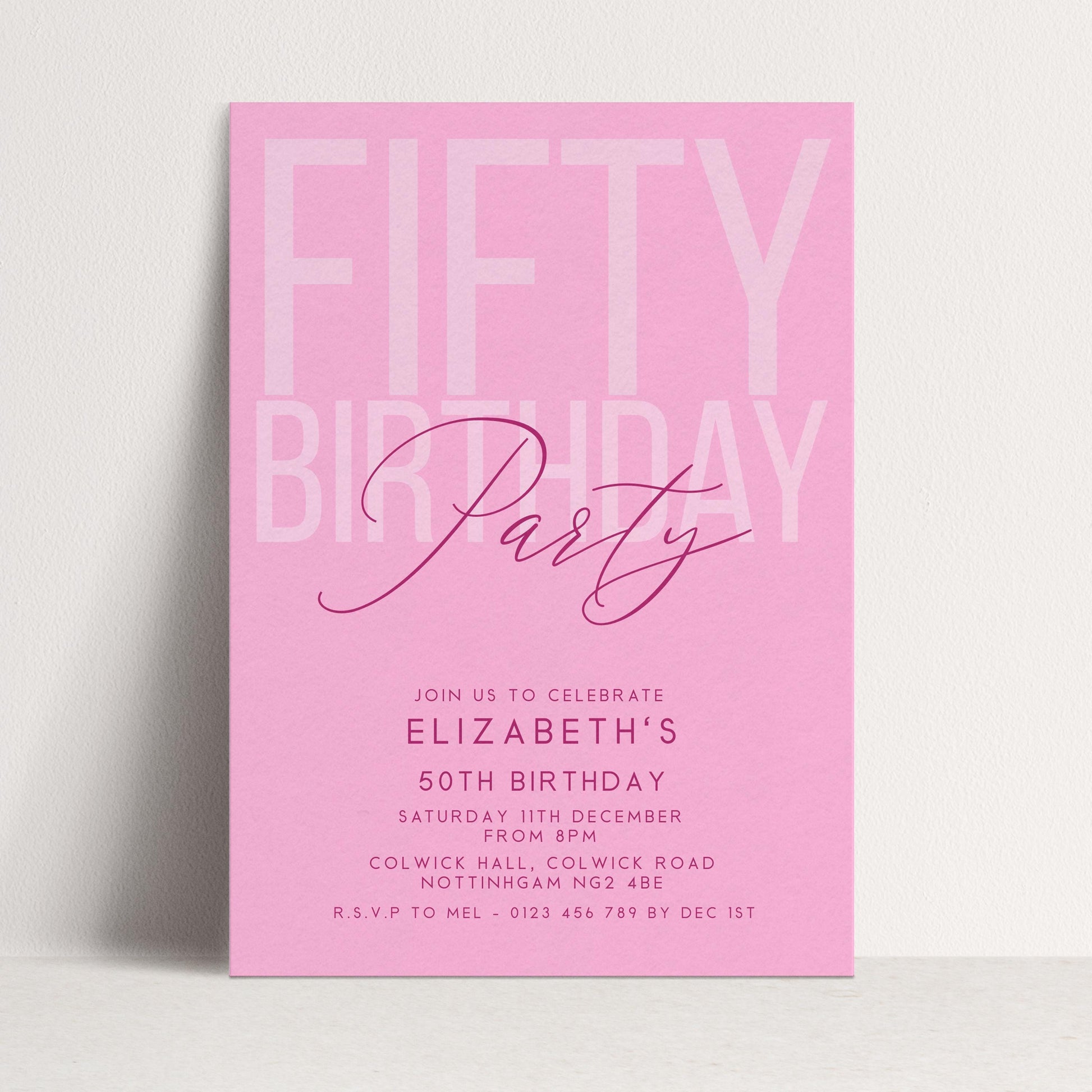 Editable 50th Birthday Invitation, Editable Pink Fifty Party Invite, Women's Adult Invitation Template, 50th Birthday Printable Template