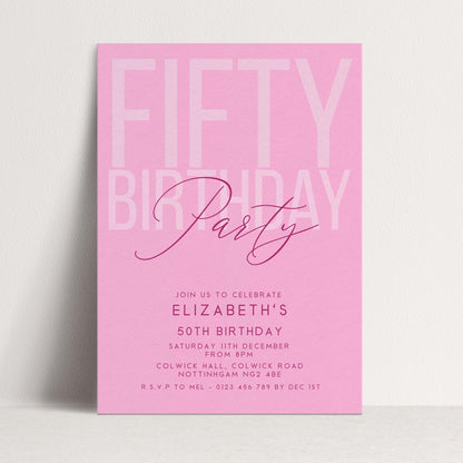 Editable 50th Birthday Invitation, Editable Pink Fifty Party Invite, Women's Adult Invitation Template, 50th Birthday Printable Template