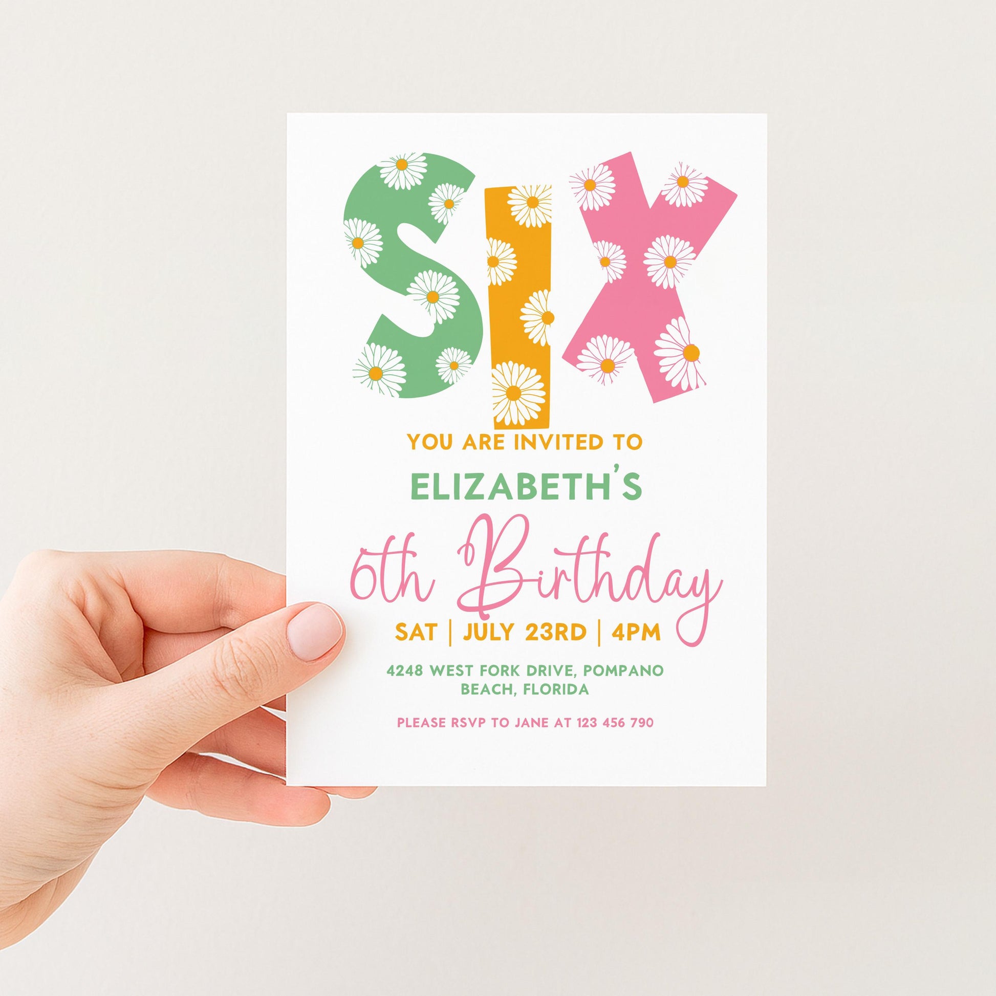 Editable 6th BirthdayDaisy Invitation Template Downloadable Daisy Invite For Six Year Old Retro Invite Party Celebration Digital Download