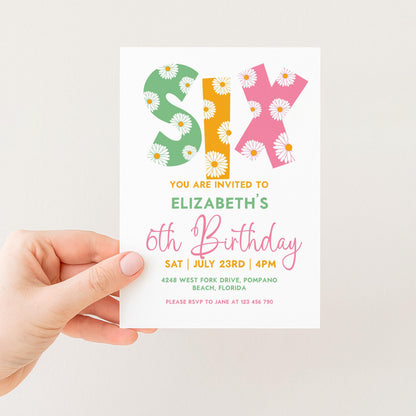 Editable 6th BirthdayDaisy Invitation Template Downloadable Daisy Invite For Six Year Old Retro Invite Party Celebration Digital Download