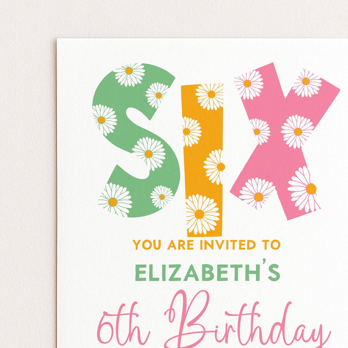 Editable 6th BirthdayDaisy Invitation Template Downloadable Daisy Invite For Six Year Old Retro Invite Party Celebration Digital Download