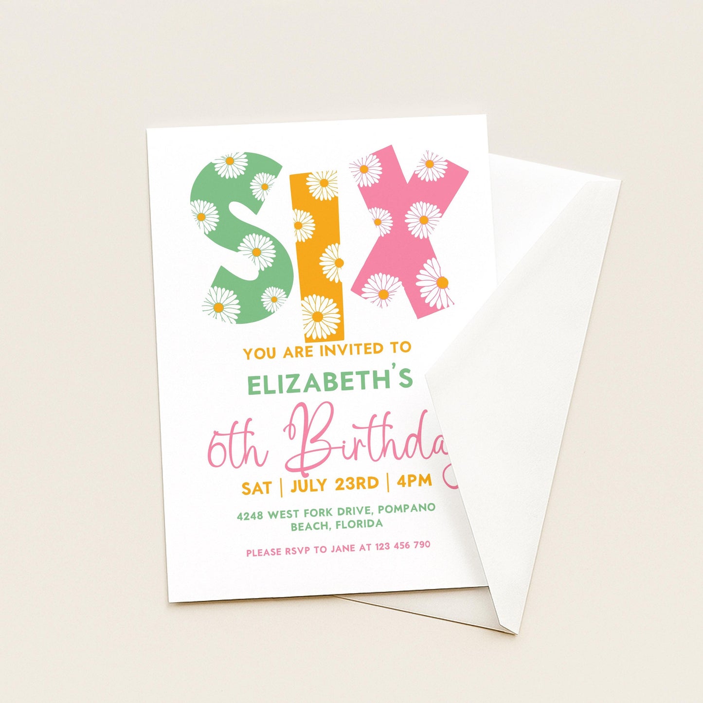 Editable 6th BirthdayDaisy Invitation Template Downloadable Daisy Invite For Six Year Old Retro Invite Party Celebration Digital Download