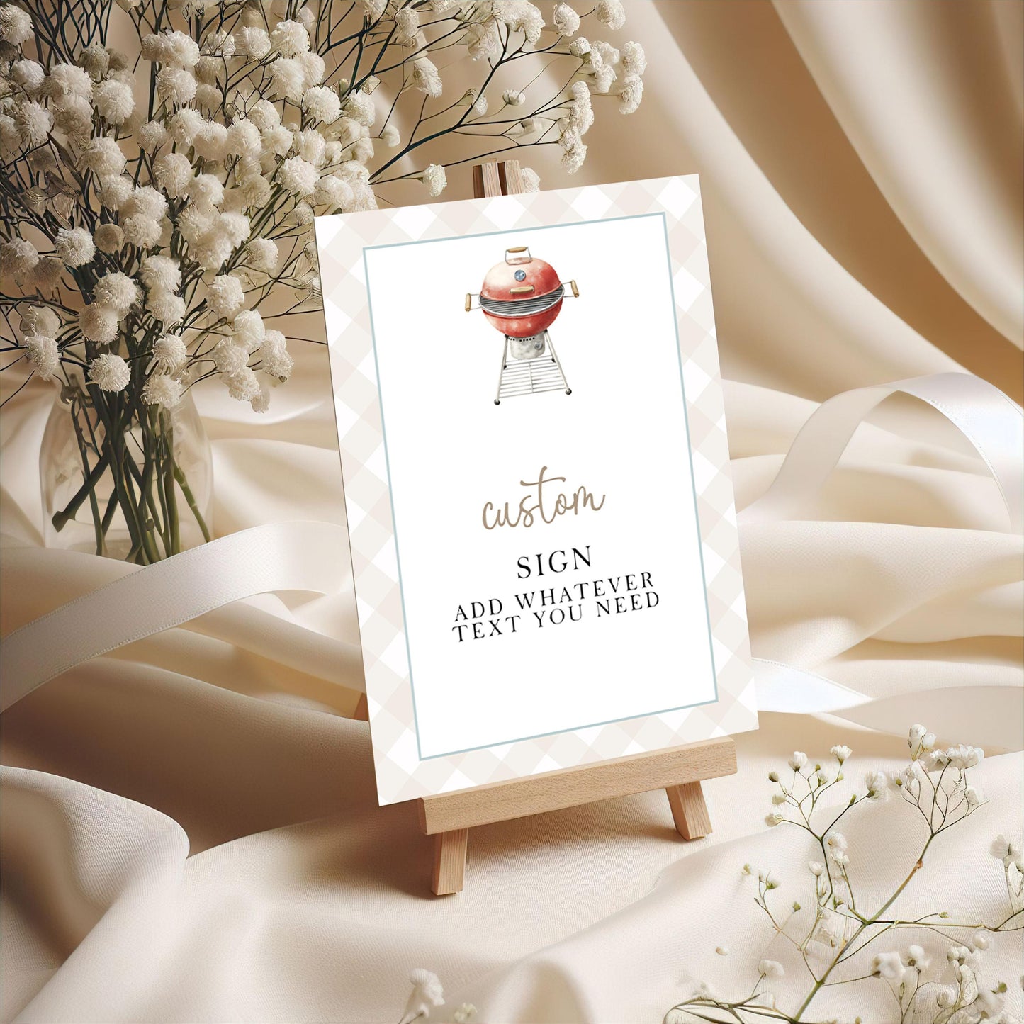 Editable BBQ Grill Party Sign: Red Barbecue Decor, Printable