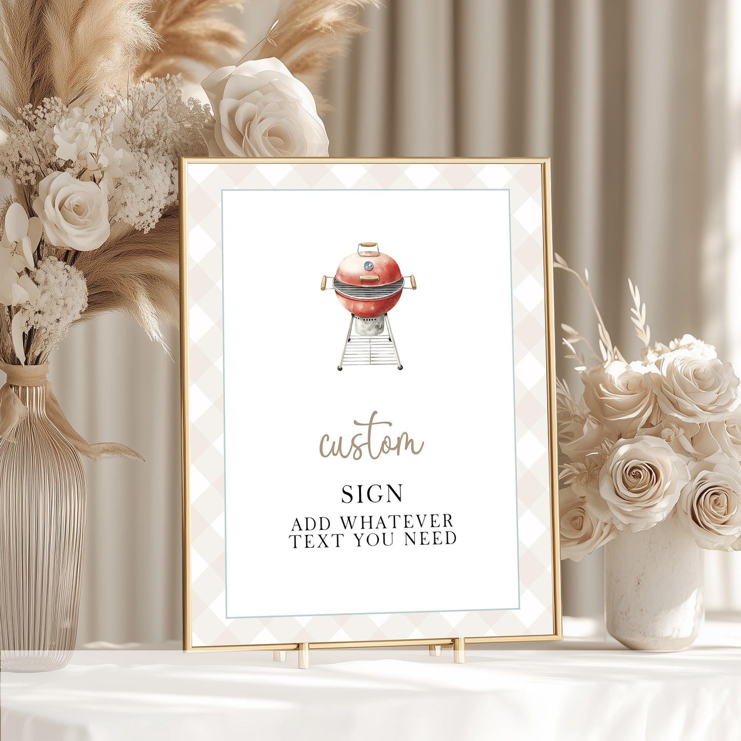 Editable BBQ Grill Party Sign: Red Barbecue Decor, Printable