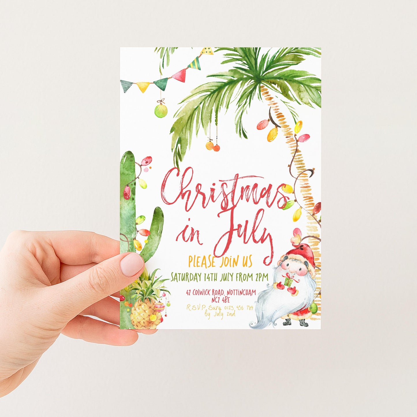 Editable Christmas In July Party Invitation Editable Template Holiday invitation Tropical Christmas Scene Printable Instant Download