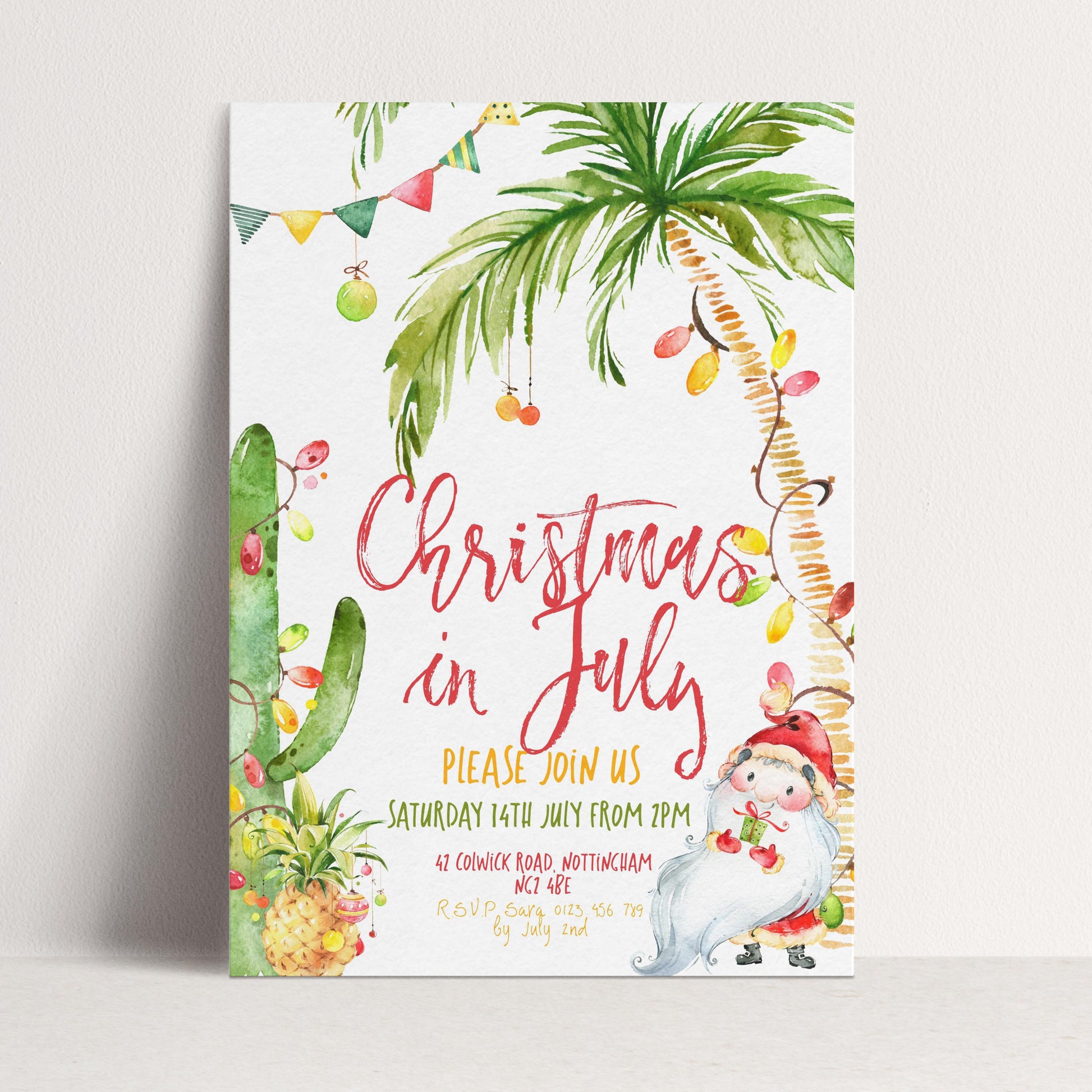 Editable Christmas In July Party Invitation Editable Template Holiday invitation Tropical Christmas Scene Printable Instant Download