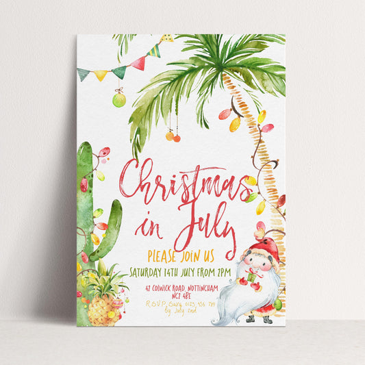 Editable Christmas In July Party Invitation Editable Template Holiday invitation Tropical Christmas Scene Printable Instant Download