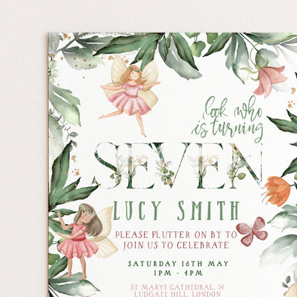 Editable Fairy 7th Birthday Invitation Seven Year Wildflower Garden Fairy Birthday Fairy Magical Printable Template Instant Download FY25