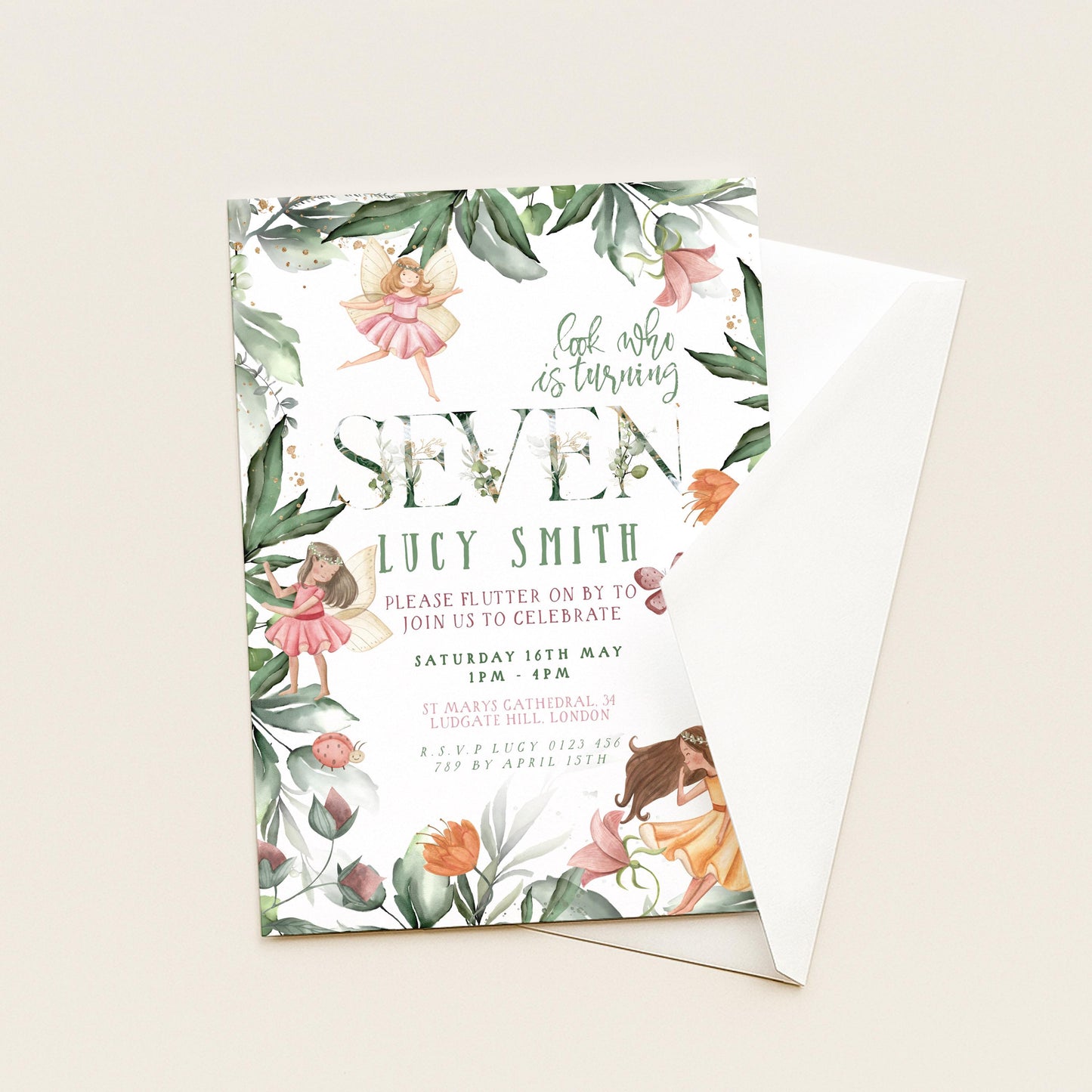 Editable Fairy 7th Birthday Invitation Seven Year Wildflower Garden Fairy Birthday Fairy Magical Printable Template Instant Download FY25
