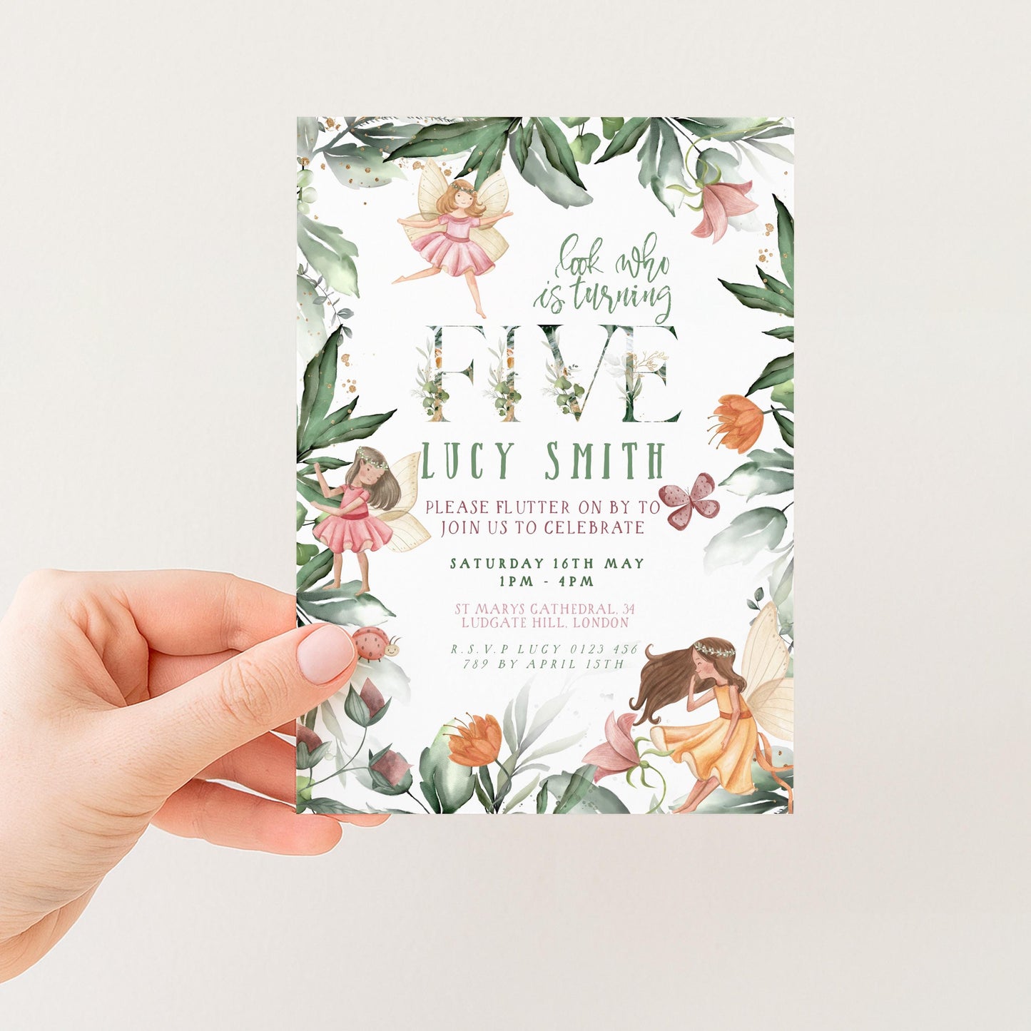 Editable Fairy Birthday Invitation, 5th Birthday Party Template FY25