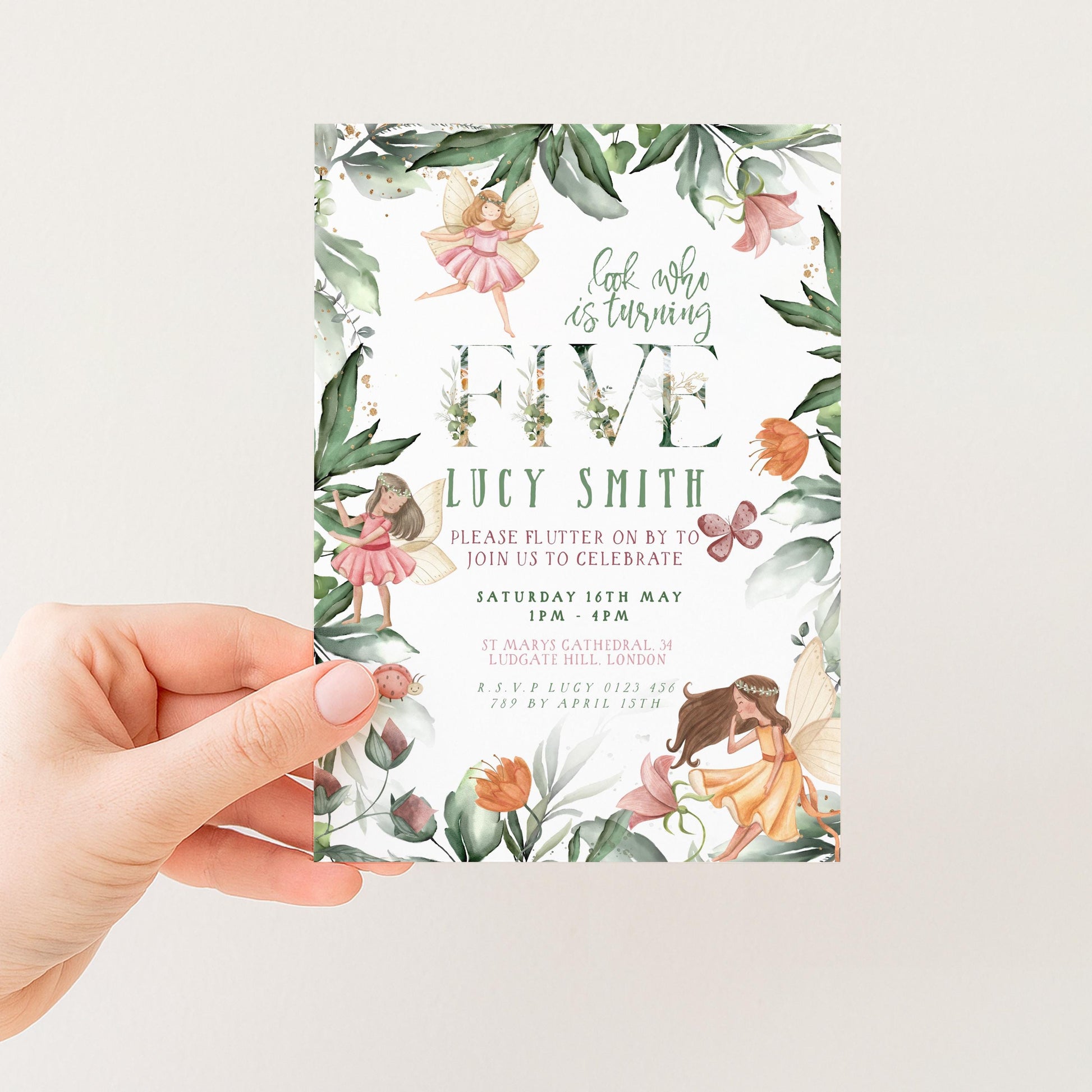 Editable Fairy Birthday Invitation, 5th Birthday Party Template FY25