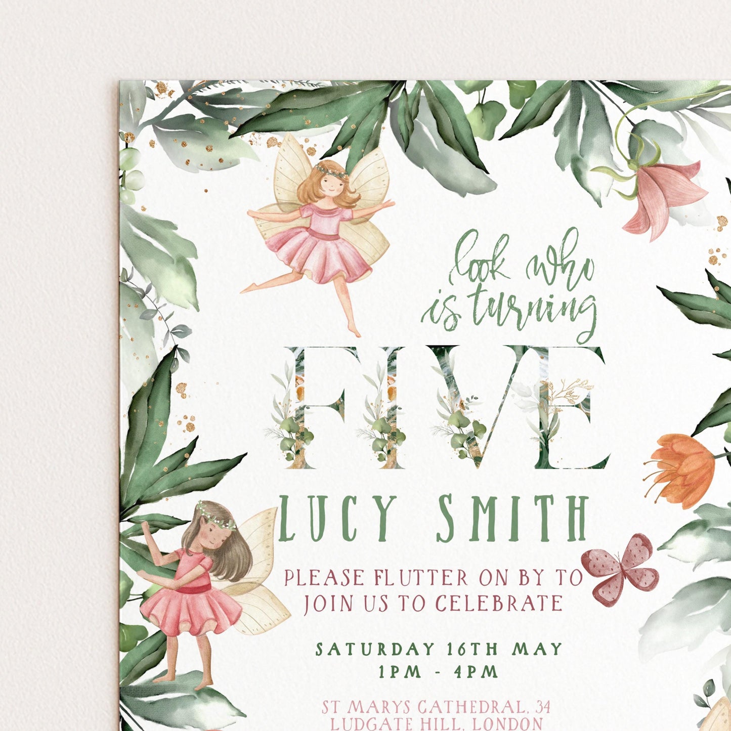 Editable Fairy Birthday Invitation, 5th Birthday Party Template FY25