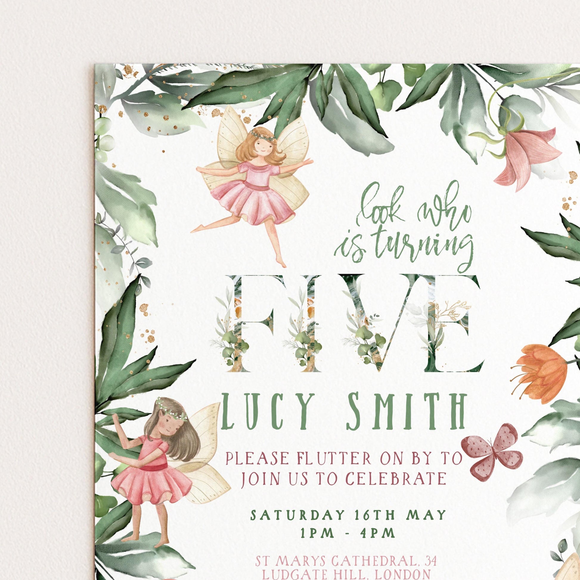 Editable Fairy Birthday Invitation, 5th Birthday Party Template FY25