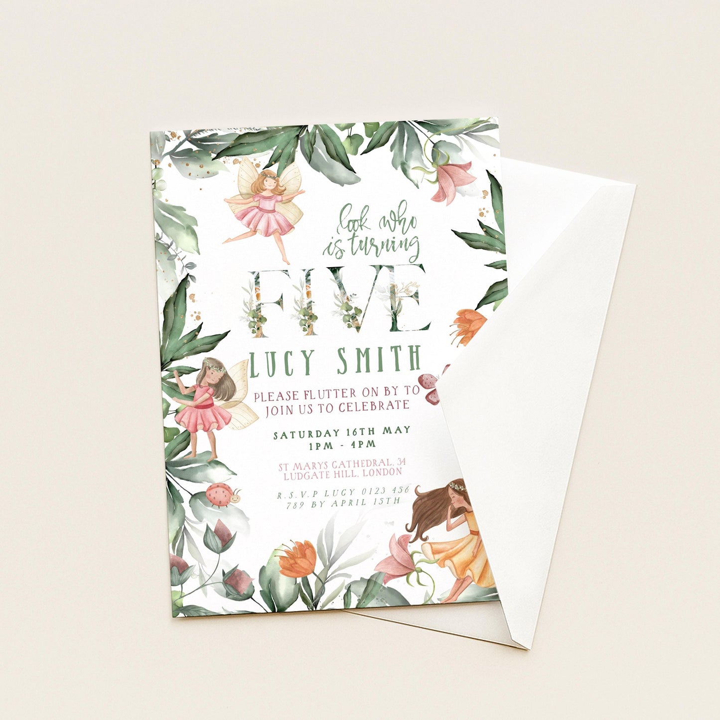 Editable Fairy Birthday Invitation, 5th Birthday Party Template FY25