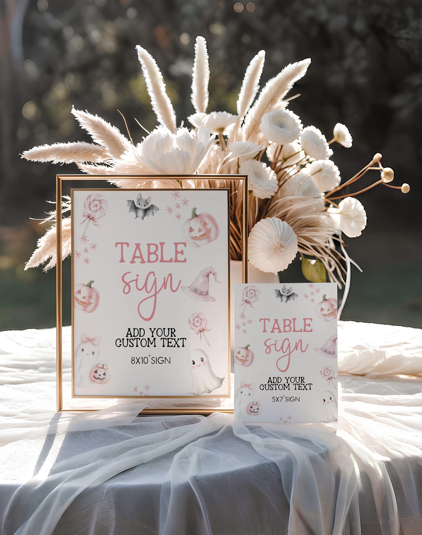 Editable Halloween Table Sign – A Little Boo Baby Shower Decor, 5x7 & 8x10 Corjl Template, Pink Ghost Pumpkin Printable Sign BO31