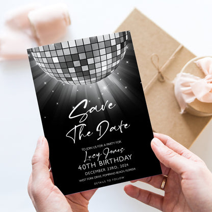 Editable Save The Date Silver Glitter Ball Invitation Template, Digital Download, Editable Template, Printable Invite, Digital Invitation