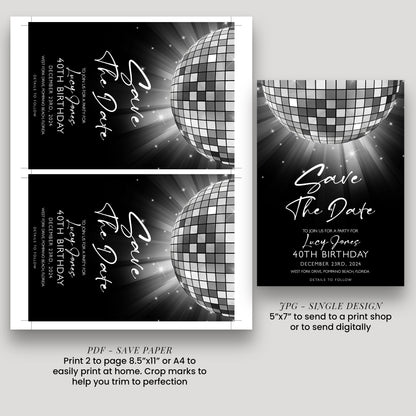 Editable Save The Date Silver Glitter Ball Invitation Template, Digital Download, Editable Template, Printable Invite, Digital Invitation