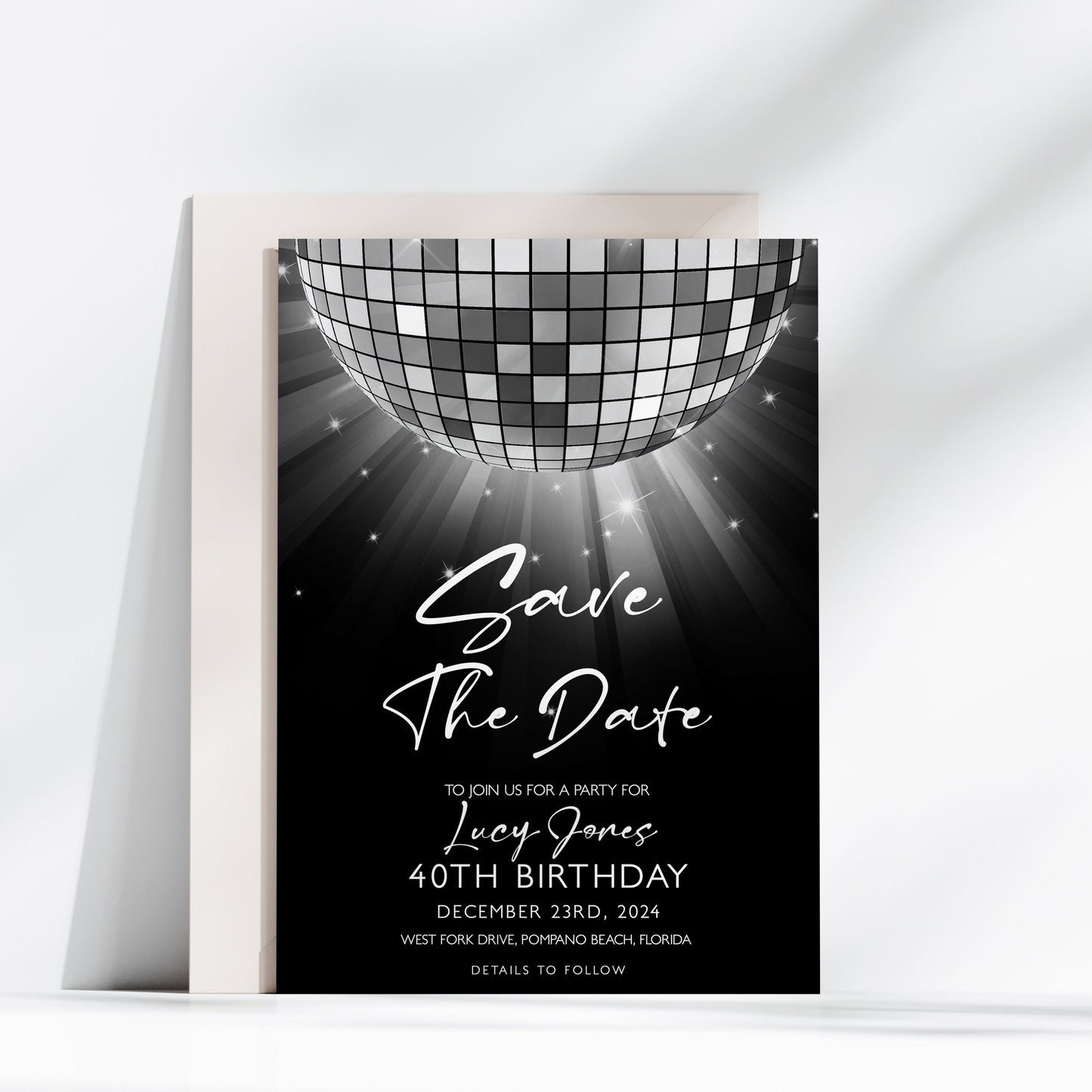 Editable Save The Date Silver Glitter Ball Invitation Template, Digital Download, Editable Template, Printable Invite, Digital Invitation