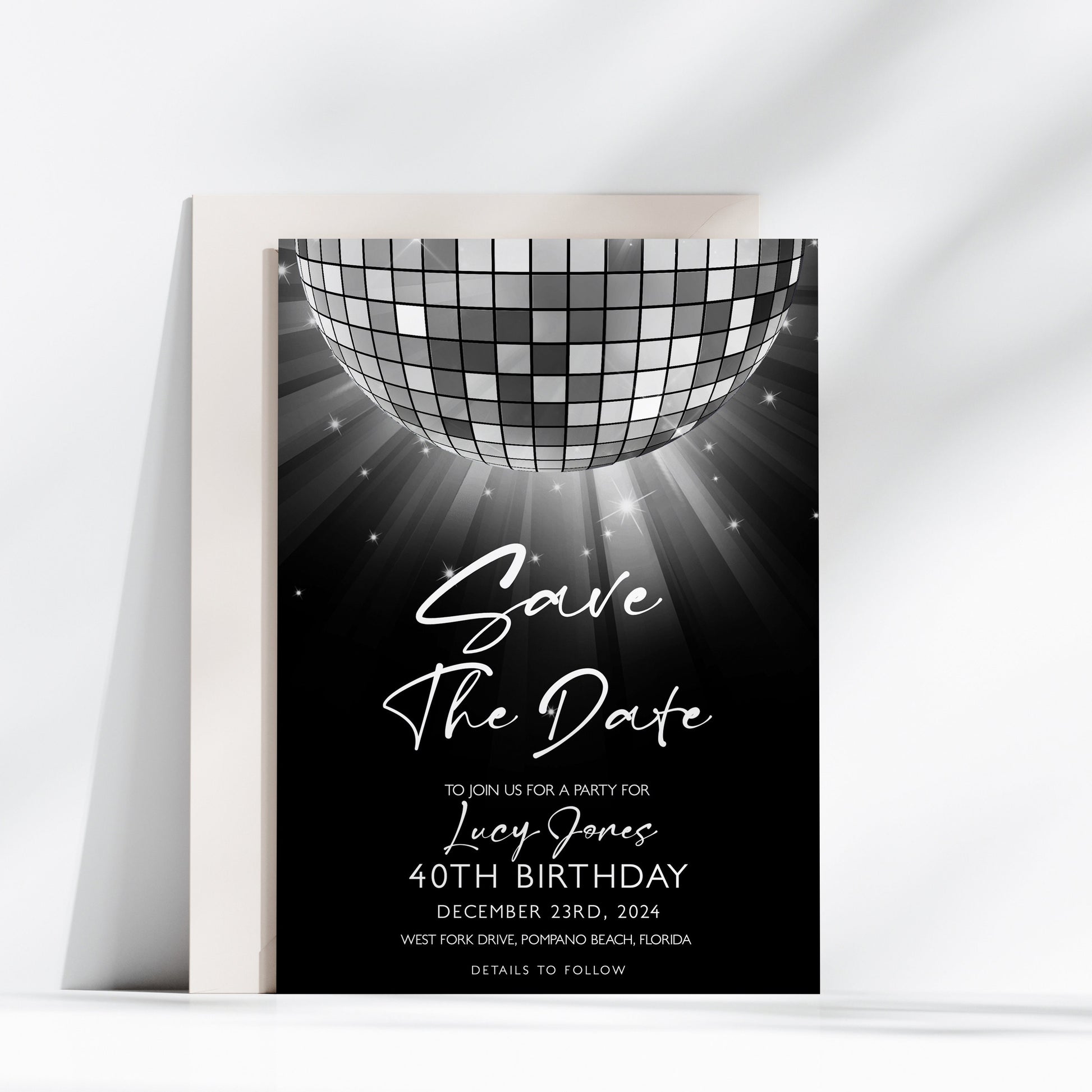 Editable Save The Date Silver Glitter Ball Invitation Template, Digital Download, Editable Template, Printable Invite, Digital Invitation