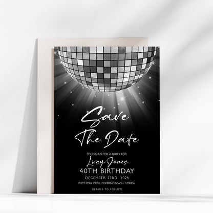 Editable Save The Date Silver Glitter Ball Invitation Template, Digital Download, Editable Template, Printable Invite, Digital Invitation