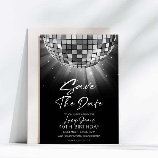 Editable Save The Date Silver Glitter Ball Invitation Template, Digital Download, Editable Template, Printable Invite, Digital Invitation
