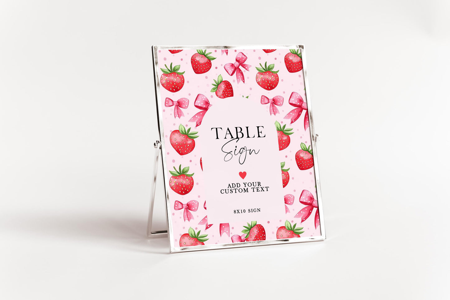 Editable Strawberry Table Sign, Pink Berry Table Number Sign, Corjl Template, 5x7 and 8x10 Sizes, Girl Birthday Printable ST17