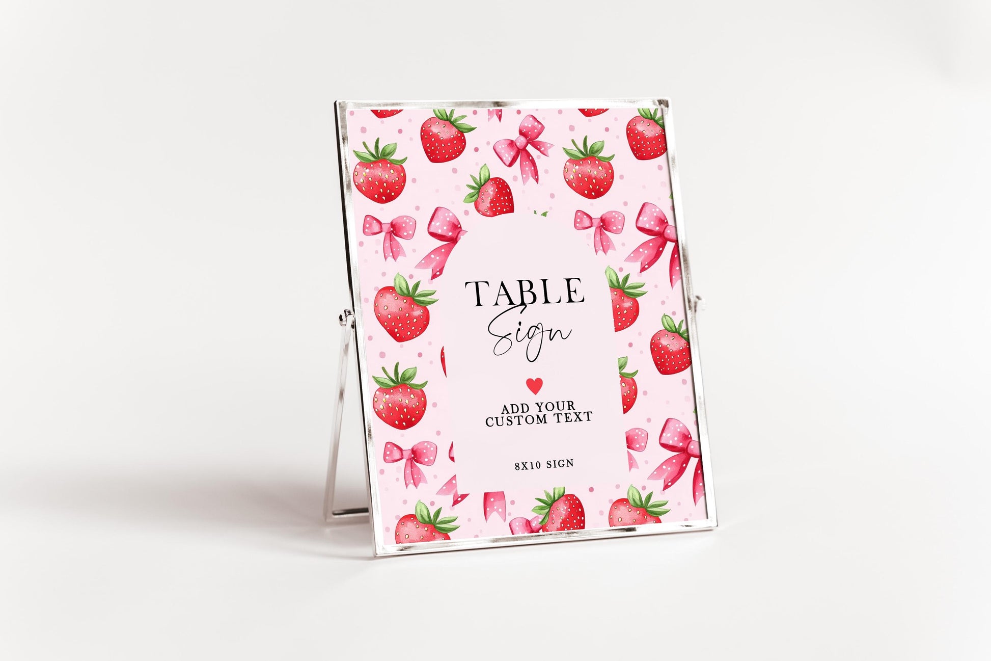 Editable Strawberry Table Sign, Pink Berry Table Number Sign, Corjl Template, 5x7 and 8x10 Sizes, Girl Birthday Printable ST17