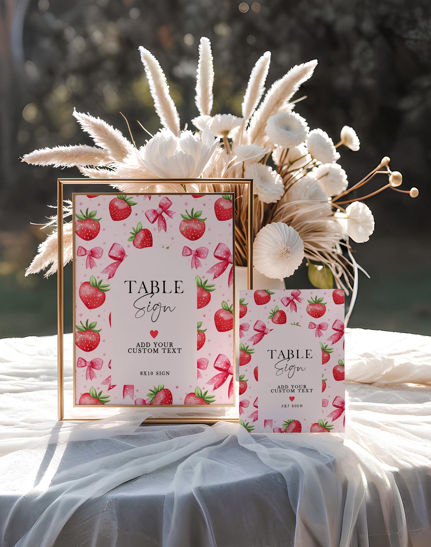 Editable Strawberry Table Sign, Pink Berry Table Number Sign, Corjl Template, 5x7 and 8x10 Sizes, Girl Birthday Printable ST17