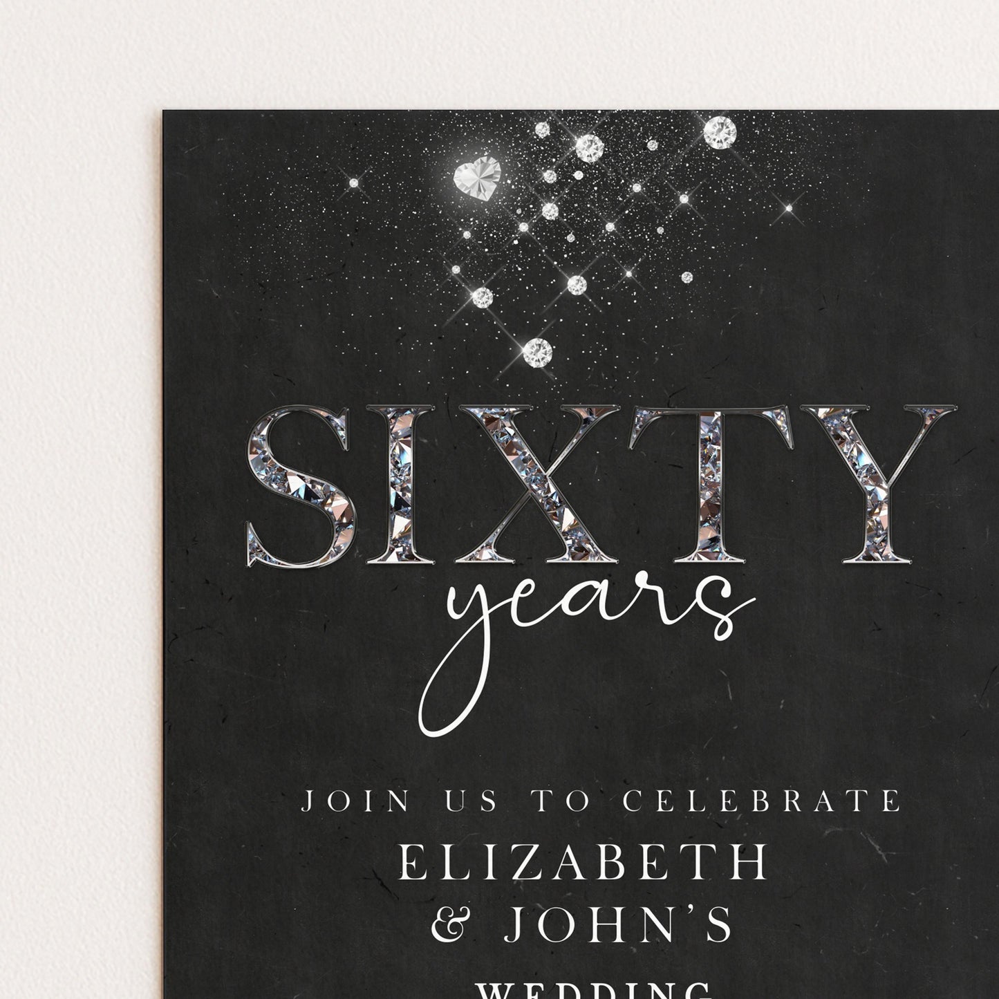 Elegant 60th Wedding Anniversary Invitation | Editable Diamond Style Printable | Sixty Years Married Party Invite | Corjl Template