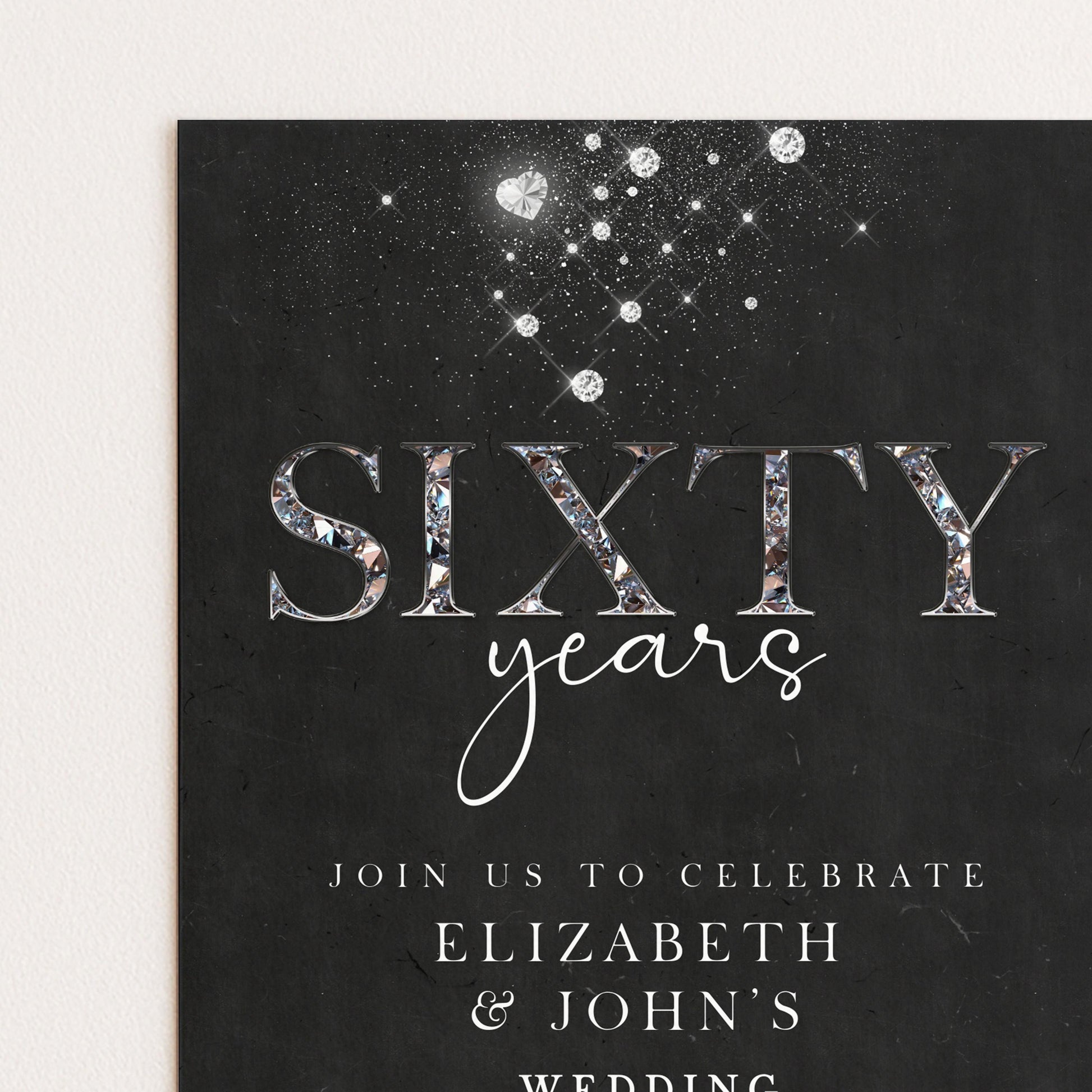 Elegant 60th Wedding Anniversary Invitation | Editable Diamond Style Printable | Sixty Years Married Party Invite | Corjl Template