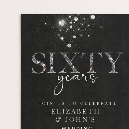 Elegant 60th Wedding Anniversary Invitation | Editable Diamond Style Printable | Sixty Years Married Party Invite | Corjl Template