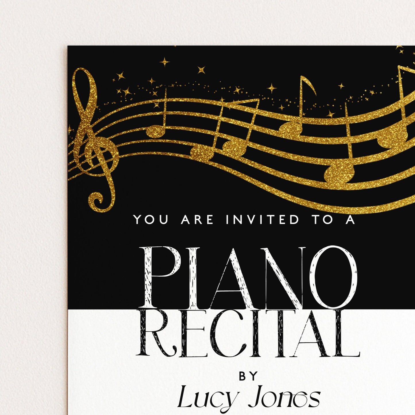 The image is a poster for a piano recital, inviting people to attend the event.